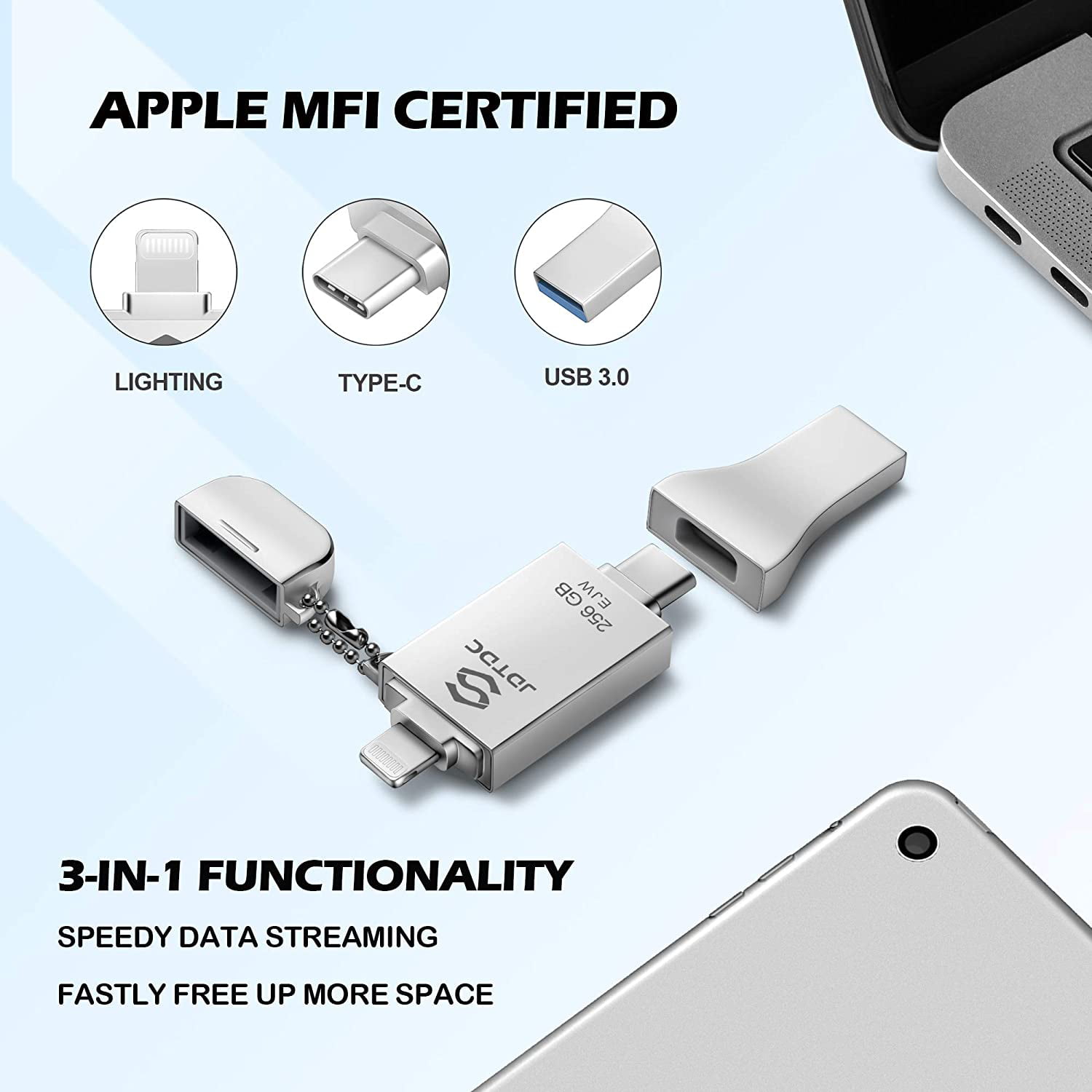 LESOGE Cle USB 256 Go Apple MFI Certified, 3 en 1 Clé USB Flash Drive Photo