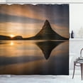 thumbnail image 1 of Iceland Shower Curtain, Nature Sunset Scenic Photo with Mountain and Sun Blurry Reflection on Water, Fabric Bathroom Set with Hooks, 69W X 75L Inches Long, Multicolor, by Ambesonne, 1 of 3