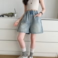 thumbnail image 4 of XXWXYD Kids Girls Jean Shorts Baggy Cuffs Elastic High Waist Denim Shorts Toddler Vintage Distressed Summer Jorts with Pockets Girls Baggy Denim Shorts Back-to-School, 4 of 8