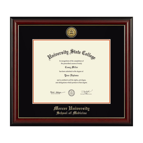 Framerly - Mercer Medicine Diploma Frame with Black and Orange Mat