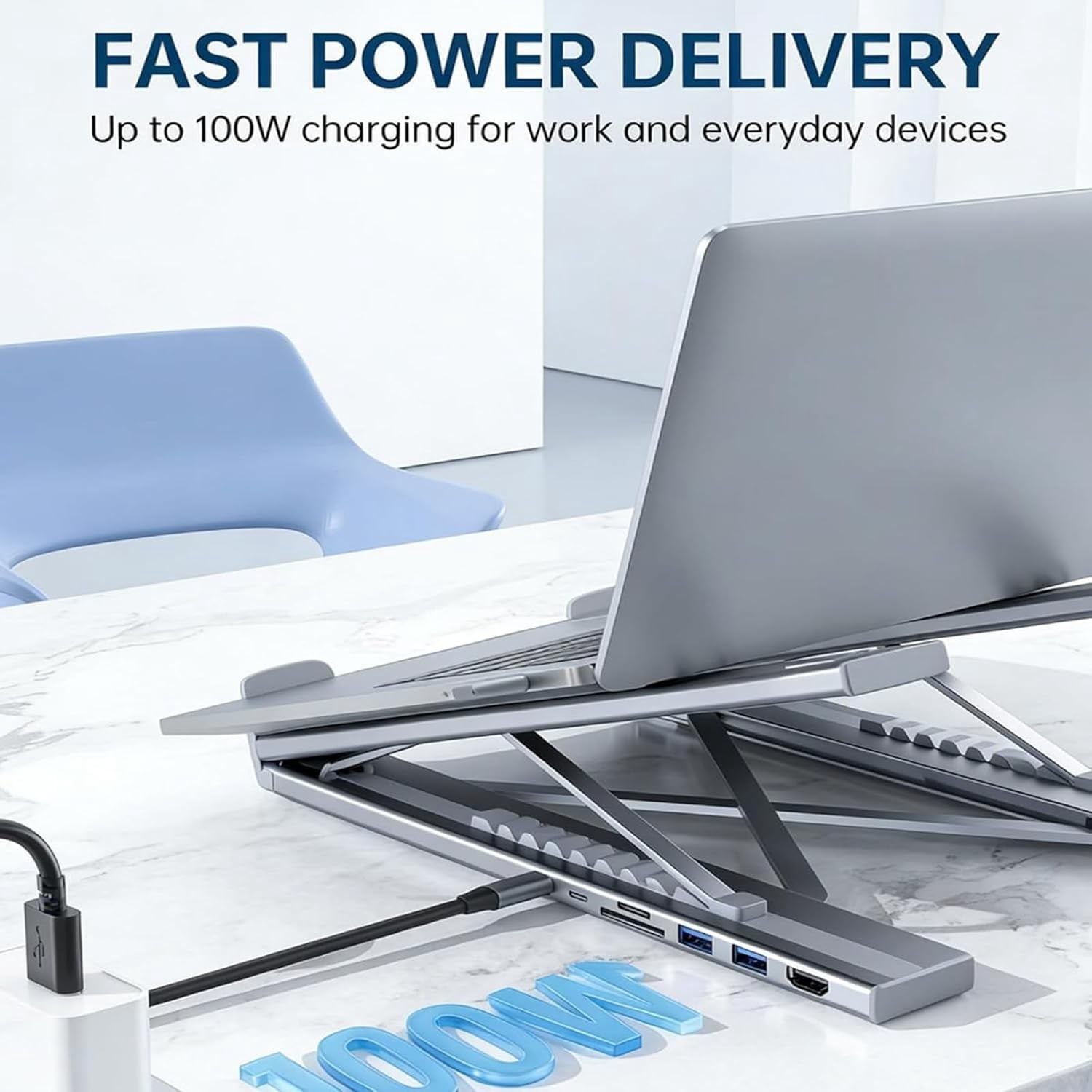 8-in-1 USB-C Laptop Docking Station Stand,Laptop Stand with Docking Station with 4K HDMI,100W PD and 5 USB Ports,Foldable Multiport Adapter for USB-C Laptops and Home Office