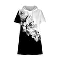 thumbnail image 3 of Teissuly Women's Printing Hooded Drawstring Round Neck Short Sleeved T-shirt Loose Top, 3 of 3
