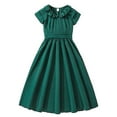 thumbnail image 2 of CUZIBR Girls Summer Dresses Solid Color Short Sleeve Ruffled Crew Neck Dress High Waist Elegant Party Gown Youth Fashionable Breathable Comfy Dailywear Princess Long Dress,Green,10-11 Years, 2 of 8