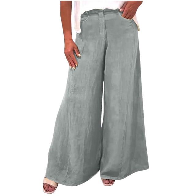 Dealovy Womens Wide Leg Pants Summer Elastic Waisted Lounge Pants Boho Flowy Beach Pants with Pocket