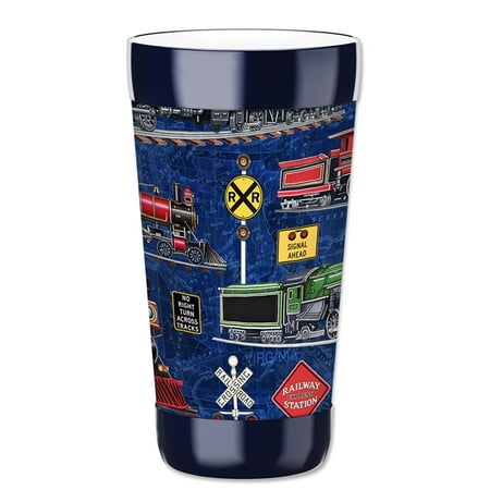 

Mugzie 16-Ounce Tumbler Drink Cup with Removable Insulated Wetsuit Cover - Steam Locomotives (blue)
