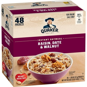 Quaker Instant Oatmeal, Raisin, Date & Walnut, Individual Packets, 48 Count