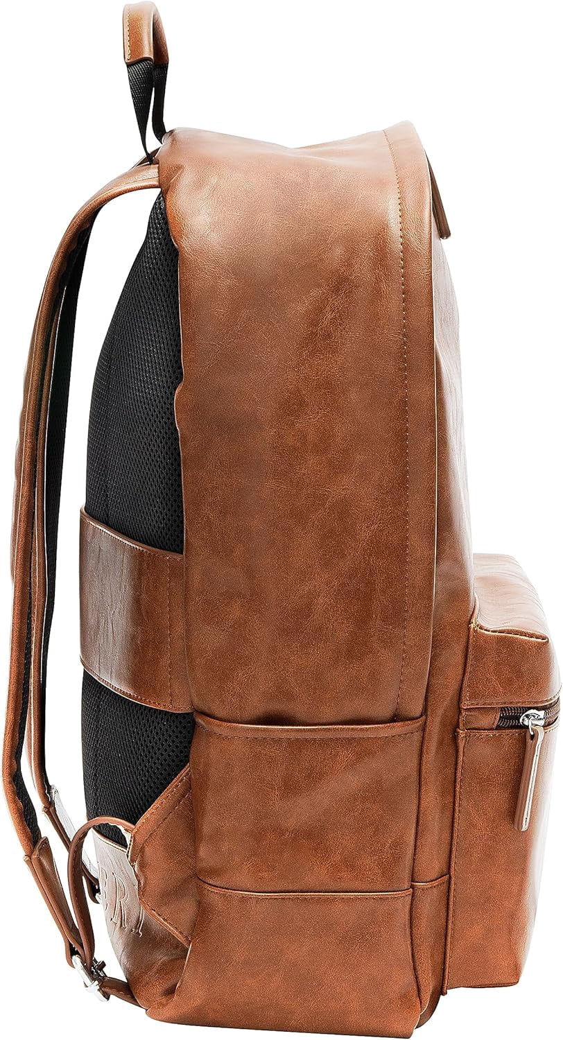 Leather Backpack - Ranieri Vintage Vegan PU Stylish 13-inch Laptop Bag for College, Travel, and Hiking - Durable Rucksack Daypack with Shoulder Straps - Unisex Design - Spacious, Brown