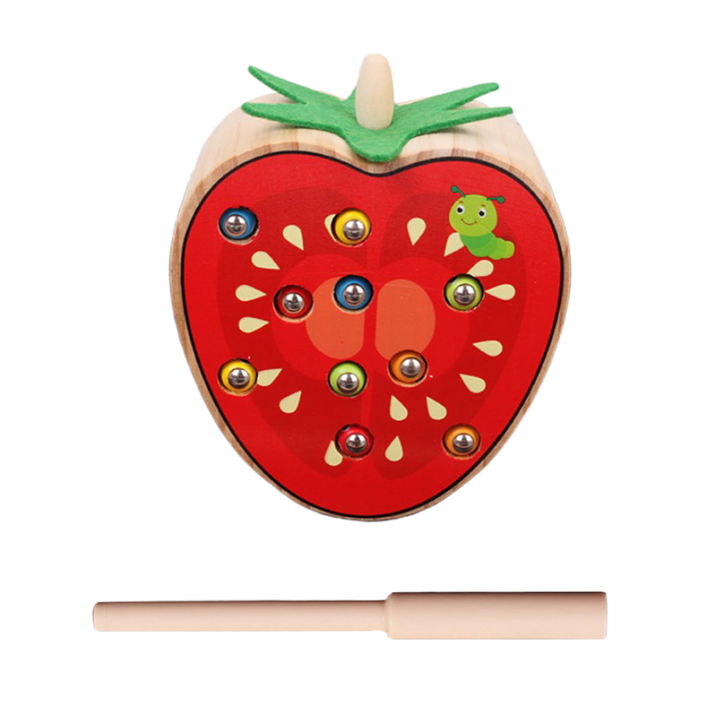 Wooden Apple Base Board Magnet Bug Caterpillar Catching Game Toys for Toddlers 
