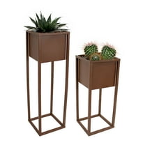 Sunnydaze Modern Simplicity Assorted Square Brown Metal Outdoor Planter 2-Count