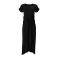 thumbnail image 4 of Sentmoon Slit Black Dresses for Women Short Sleeve Crew Neck Holiday Dresses for Women Casual Asymmetrical Solid Color Short Dresses,Plus Size Stylish Womens Fashion Black M Clearanc, 4 of 5