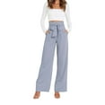 thumbnail image 2 of EDFBUYKRS Female Women Pants Casual Dress Pants Women Wide Leg Short High Waisted Wide Leg Business Casual Pants for Women with Zipper and Belt Comfortable Wear L, 2 of 5
