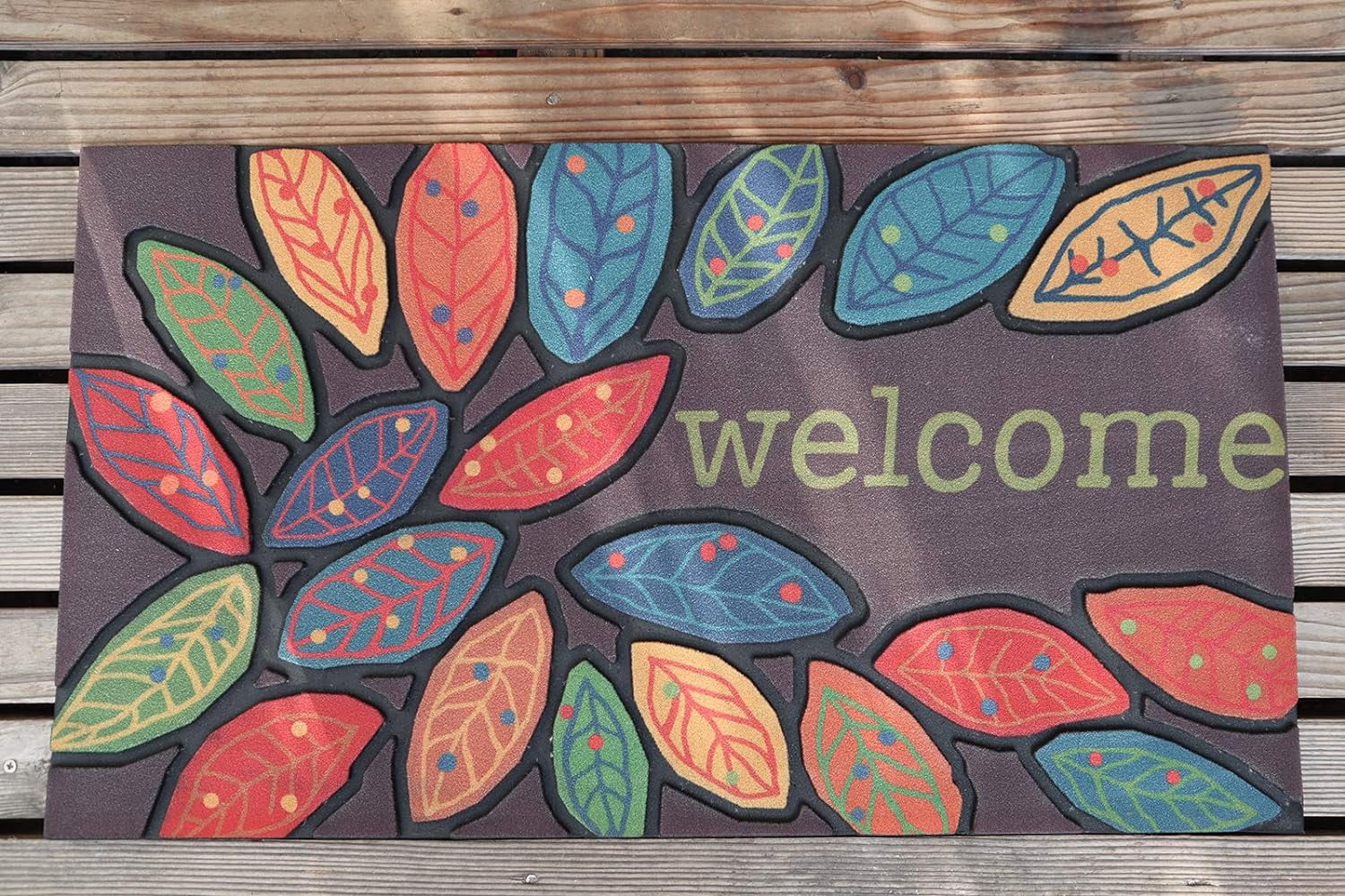 Door Mat Welcome Mat 17x 30 Inch Front Door Mat Outdoor for Home Entrance Outdoor Mat for Outside Entry Way Doormat Entry Rugs, Heavy Duty Non Slip Rubber Back Low Profile, Leaves