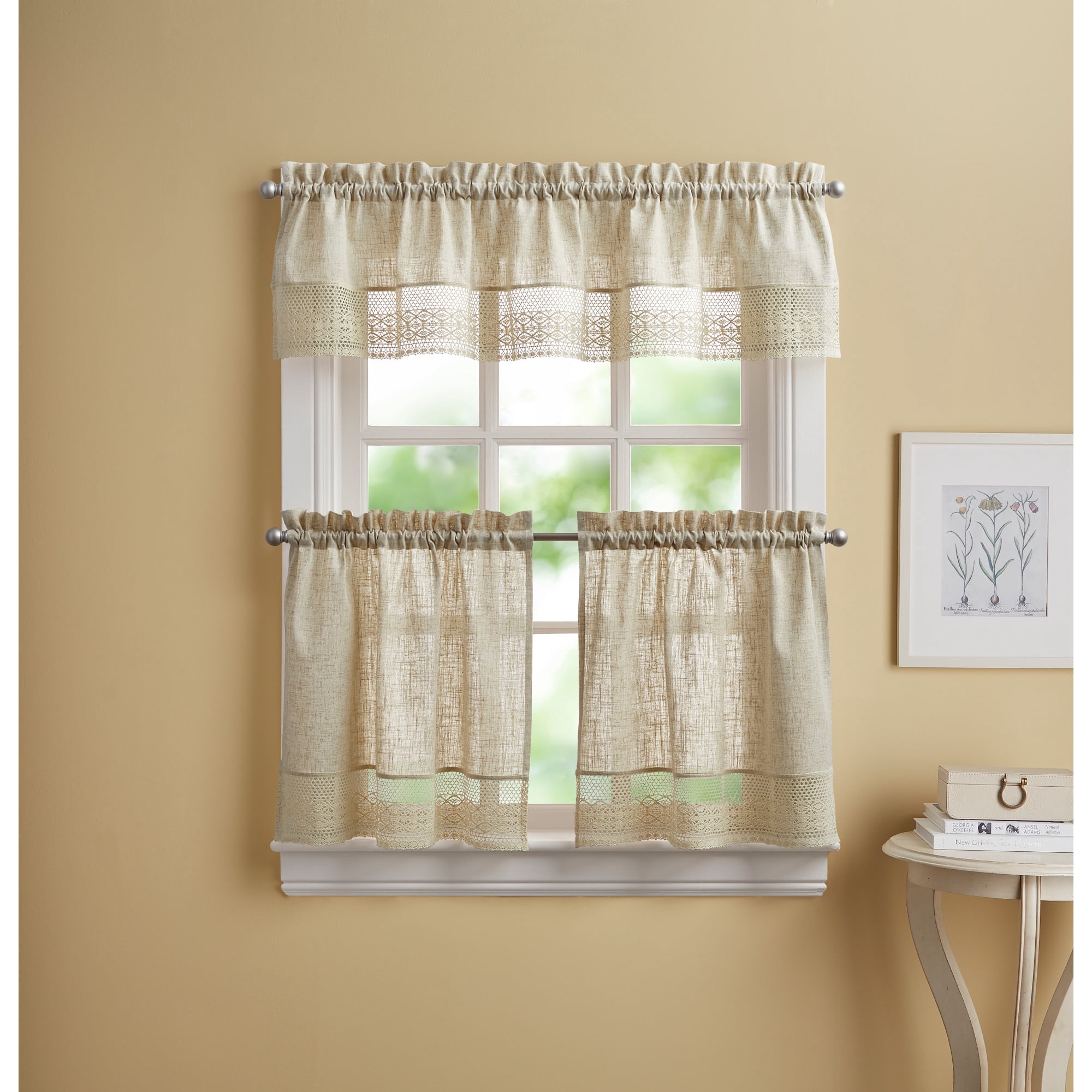CHF Bridget Tailored Valance Curtain, 14"L x 56"W, Natural, Polyester/Linen, Indoor, Adult