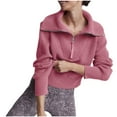 thumbnail image 2 of Lovskoo Sweaters for Women Trendy Casual Solid Color Lapel Collar Long Sleeve Loose T-Shirt Blouse Pullover Tops Hot Pink, 2 of 5