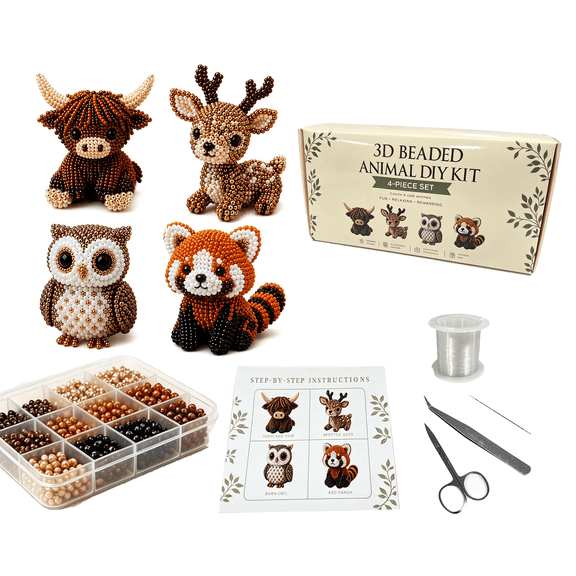 Tiny 3D Beaded Animal DIY Kit - 2026 New Animal Themed Craft Kit with 4 Cute Designs, Complete Bead Animals Making Set with Essential Tools & instruction for Adults Teens Beginners