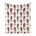 thumbnail image 1 of Animal Soft Flannel Fleece Throw Blanket, Watercolor Seahorse Pattern with Vibrant Effect Beauty of Nature Design, Cozy Plush for Indoor and Outdoor Use, 60" x 80", Grey and Red, by Ambesonne, 1 of 6