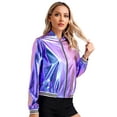 thumbnail image 2 of Zaldita Women's Holographic Zipper Bomber Jacket Long Sleeve Baseball Collar Jacket Coats Blue 3XL, 2 of 7