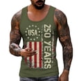 thumbnail image 2 of Dwelliawo Mens Muscle Tank Top Usa 250th Anniversary American Flag Pullover Graphic Sleeveless Tank Top Relaxed Fit Casual Muscle Shirts Army Green 2XL, 2 of 5