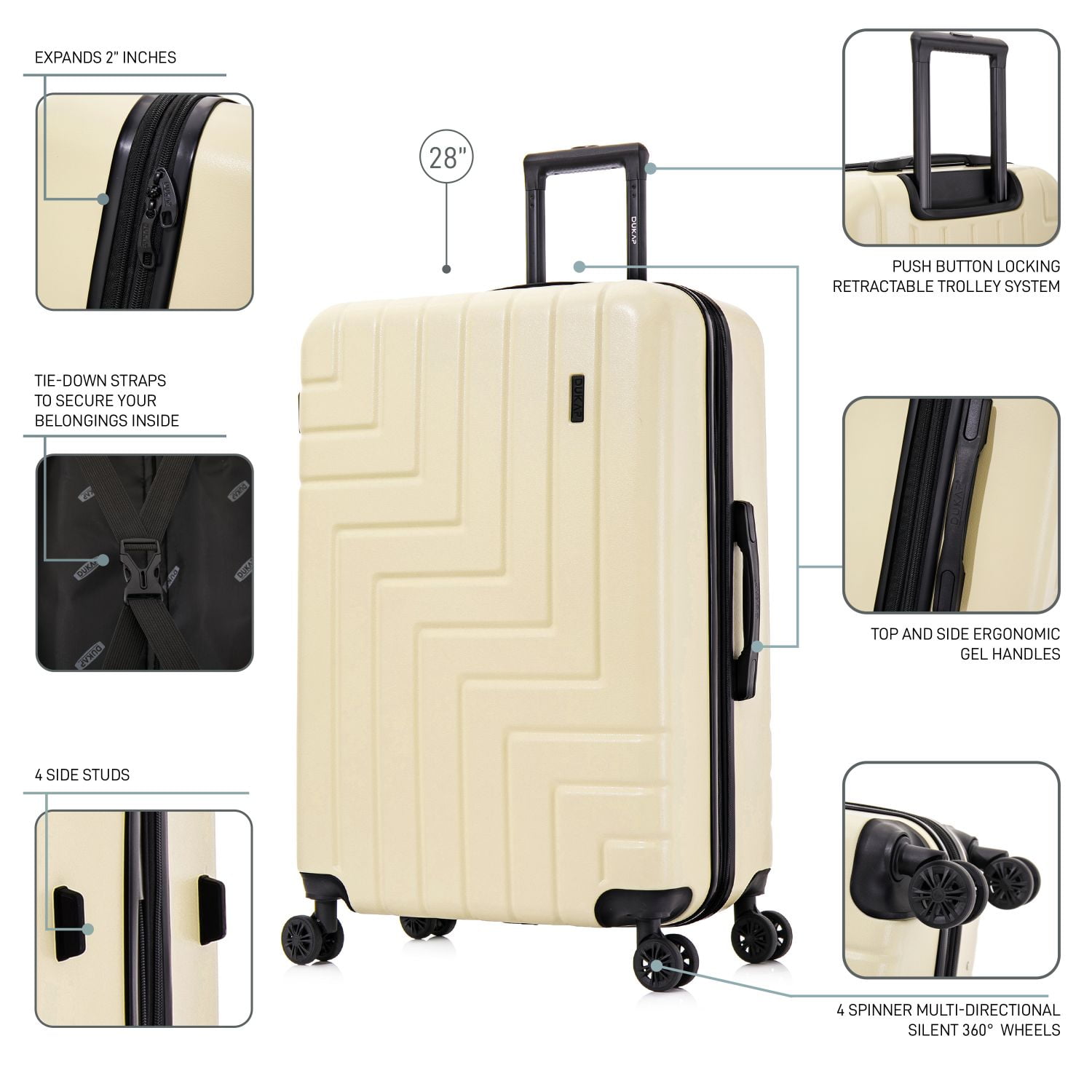 DUKAP ZAHAV 28" Hardside Lightweight Checked Luggage with Spinner Wheels, Handle and Trolley, Sand