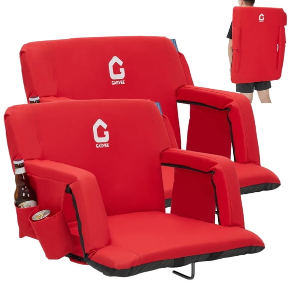 Extra Wide Stadium Seat with 6-Position Recline, Padded Cushion & Back Support, Anti-Slip Mat, Large Storage Pockets, Cup Holders – Comfortable Bleacher Chair for Outdoor Sports and Events