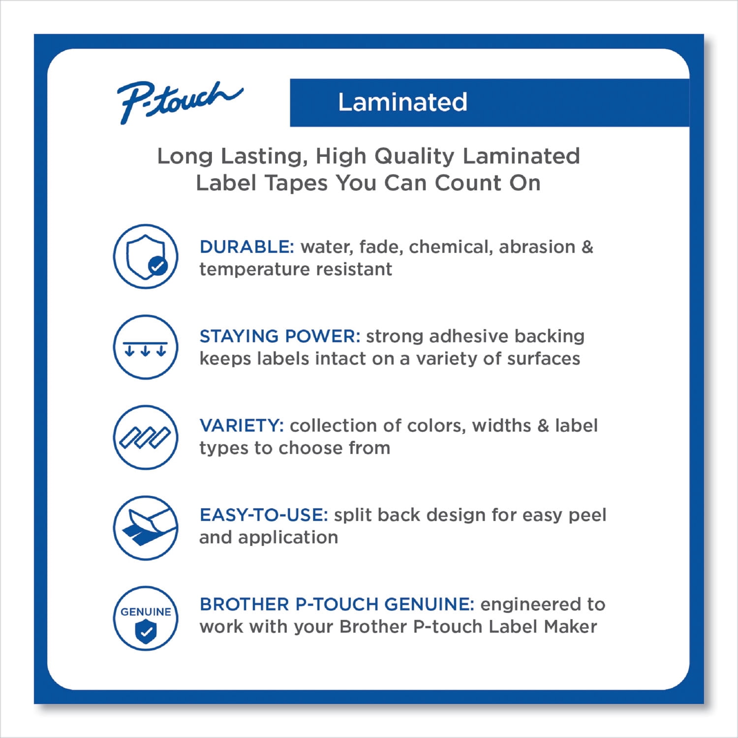 Brother Genuine P-touch, TZe-535CS, 0.47” x 26.2’, White on Blue Laminated Label Tape