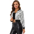 thumbnail image 1 of Chaqueta De Lentejuelas Tipo Aviador Con Cremallera En La Parte Delantera Con Purpurina Brillante Para Mujer Plata M, 1 of 5