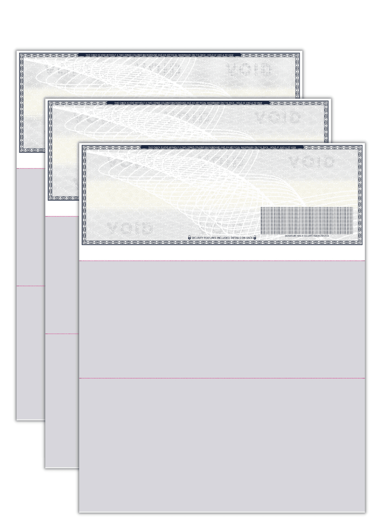 Compuchecks 2000 High Security Blank Check Stock - Checks on Top Two Perforated Vouchers on Bottom Compatible with QuickBooks, & Laser or Inkjet Printers, Check Paper Weight # 70 (Dark Blue Art Deco)