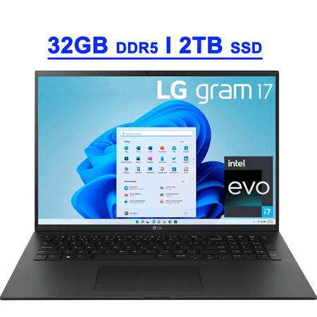 LG Gram 17 Premium Business Lightweight Laptop 17" WQXGA 2560x1600 IPS (DCI-P3 99%) 13th Gen Intel 12-Core i7-1360P 32GB DDR5 2TB SSD Backlit Thunderbolt4 USB4 Long Battery Life Win11 Black