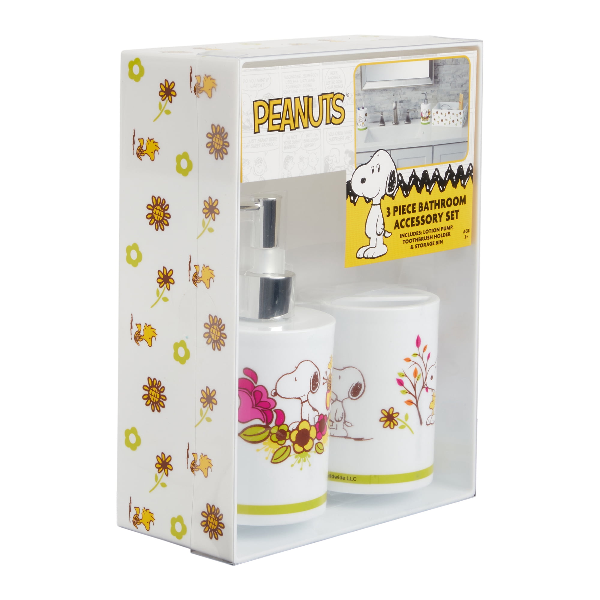 Peanuts Snoopy 3-Piece Bathroom Accessory Set, Toothbrush Holder