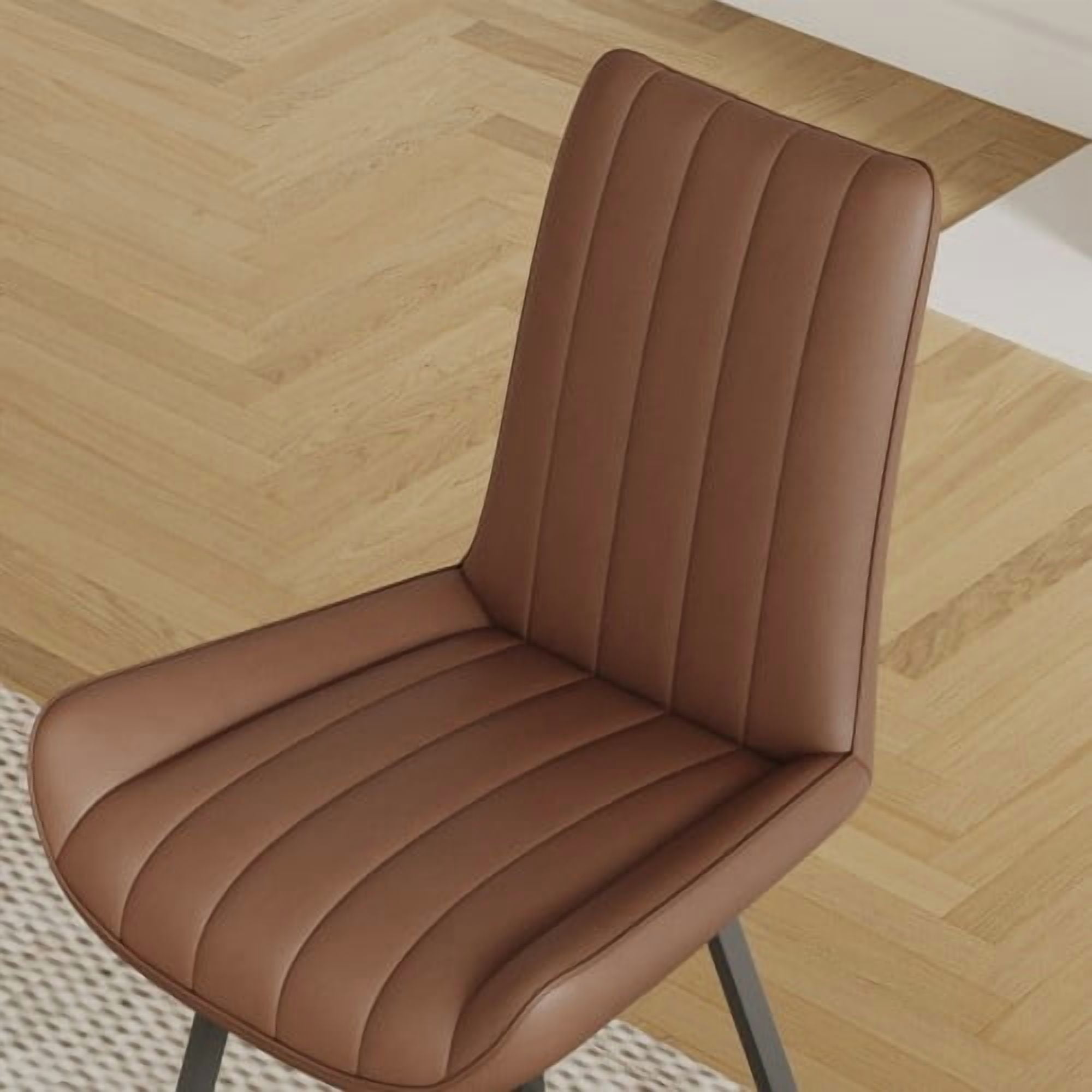 Set of 2 Brown PU Leather Dining Chairs, Modern Breathable Kitchen Chairs with Metal Legs