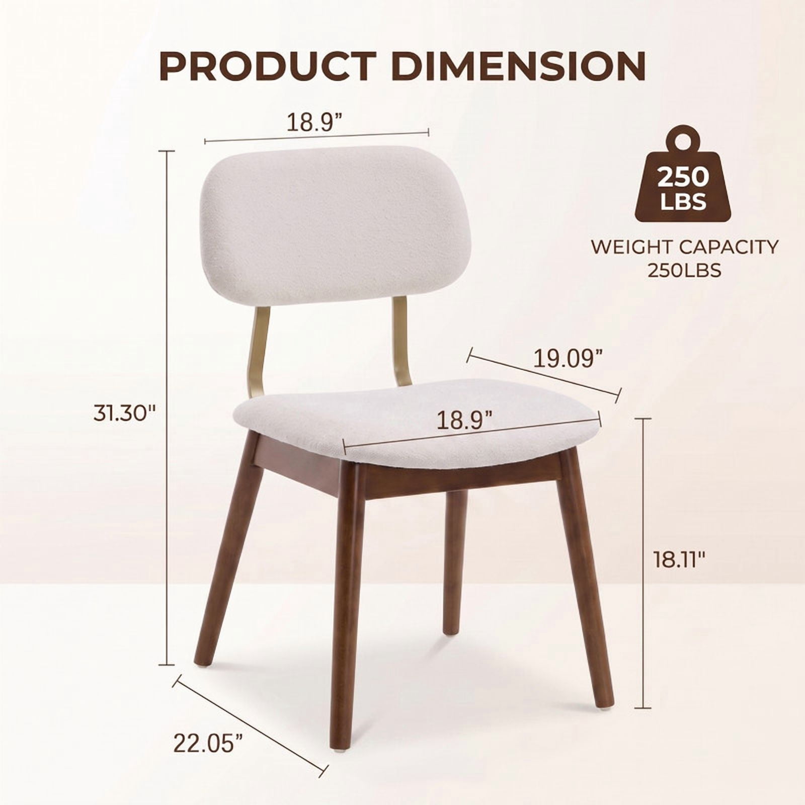 Solid Wood Frame Dining Chairs Set of 2, Modern Fabric Upholstered Armless Kitchen Chairs, Accent Side Dinner Chair