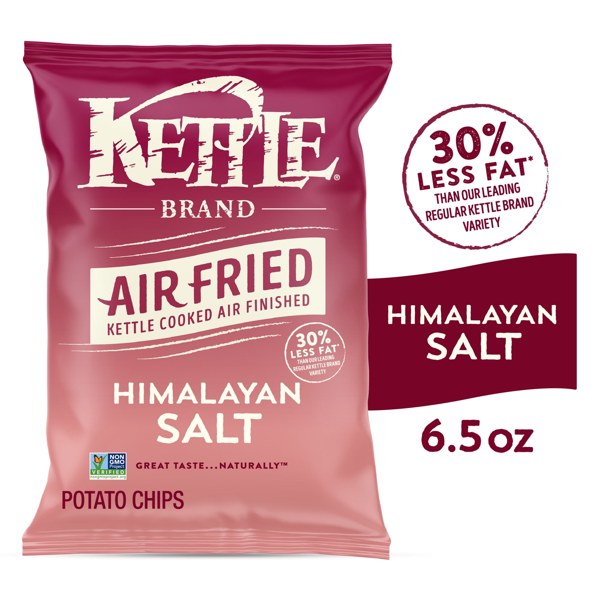 (3 pack) Kettle Brand Potato Chips, Air Fried Himalayan Salt Kettle Chips, 6.5 oz Bag
