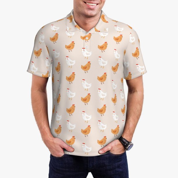 Fotbe Funny Chicken Camiseta Polo de Golf para Hombre con Estampado – Camisa Deportiva Transpirable con Cuello Abotonado-Small