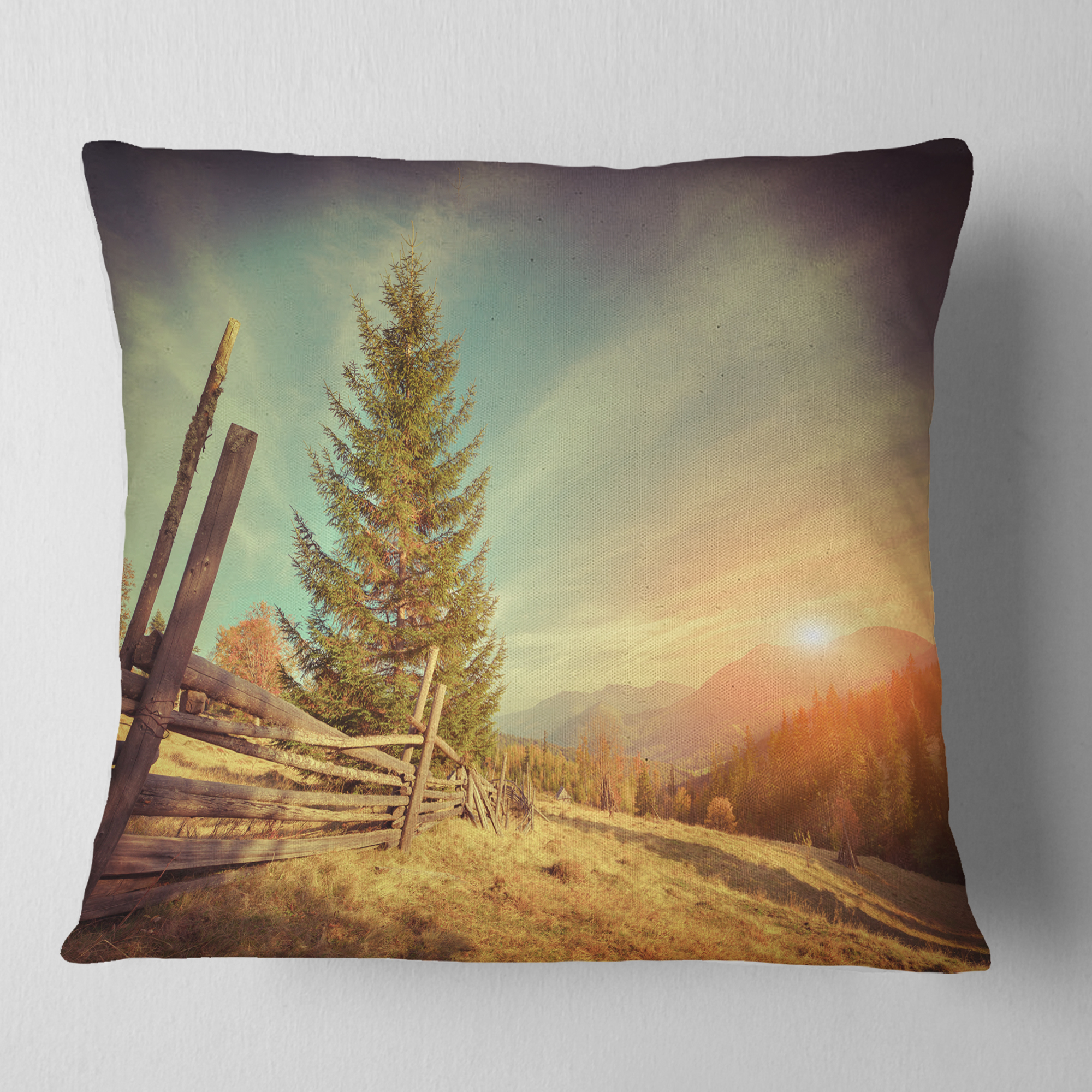 Designart Retro Style Autumn in Mountains - Landscape Photo Throw Pillow - 18x18