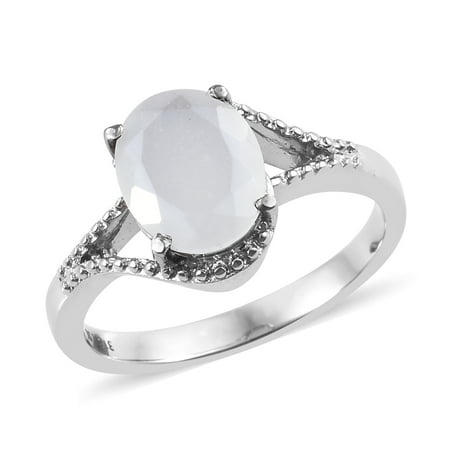 Oval Genuine Moonstone Ring - Stainless Steel Oval White Moonstone Statement Ring for Women Cttw 2.5 Jewelry Gift