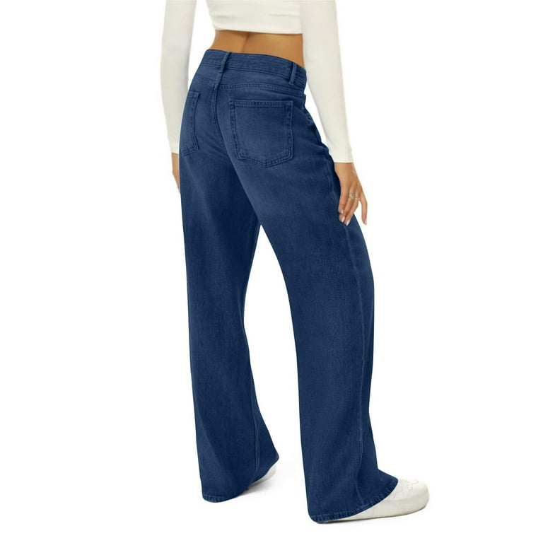 Women's Wide Leg Jeans - High Waisted Straight Leg, Stretchy Denim, Baggy Casual Pants With Pockets