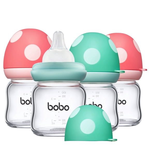 YOHKOH Anti-colic Baby Bottle,AirFree Vent,Slow Flow Nipple,Multicolour,3.4oz,4pk