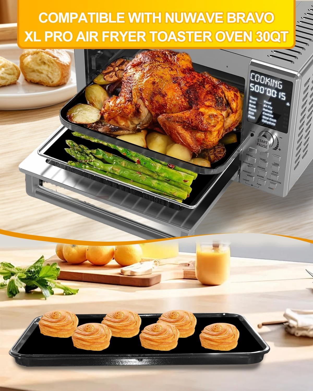 134PCS Air Fryer Liners Compatible with Nuwave Bravo XL Pro Air Fryer Toaster Oven 30QT, 130PCs Parchment Paper Sheets for Baking Roasting, 4PCs Non-Stick Teflon Baking Mats Toaster Oven Accessories