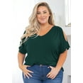 thumbnail image 3 of HKEDES Plus Size Tunic for Women Cold Shoulder Top Dark Green 2X Blouse Short Sleeve Clothing V Neck Shirts Summer Clothes, 3 of 11