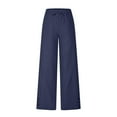thumbnail image 5 of SELONE Navy Womens Linen Pants Plus Size Lounge Pants with Pockets Cotton Linen Elastic Waist Cropped Trouser Loose Beach Pants Drawstring Solid with Buttons Straight M Tall Breathable Summer Clothes, 5 of 8
