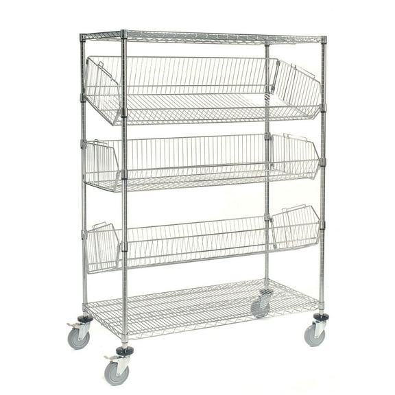 Nexel 5 Shelf Adjustable Mobile Wire Bin Rack, 48"W x 24"D x 69"H
