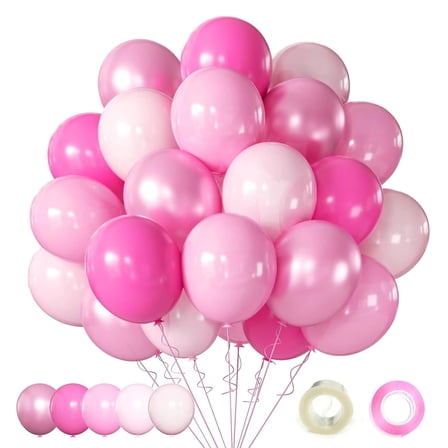 Pink Balloons Metallic Pink Balloon, 60Pcs 12Inch Chrome Deep Light Pearl Hot Pink Latex Balloons for Birthday Wedding Party Decorations
