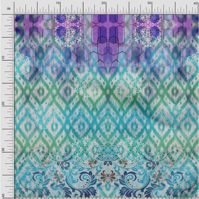 Soimoi Rayon Crepe Fabric Ikat Panel Print Fabric by The Yard 46 Inch Wide