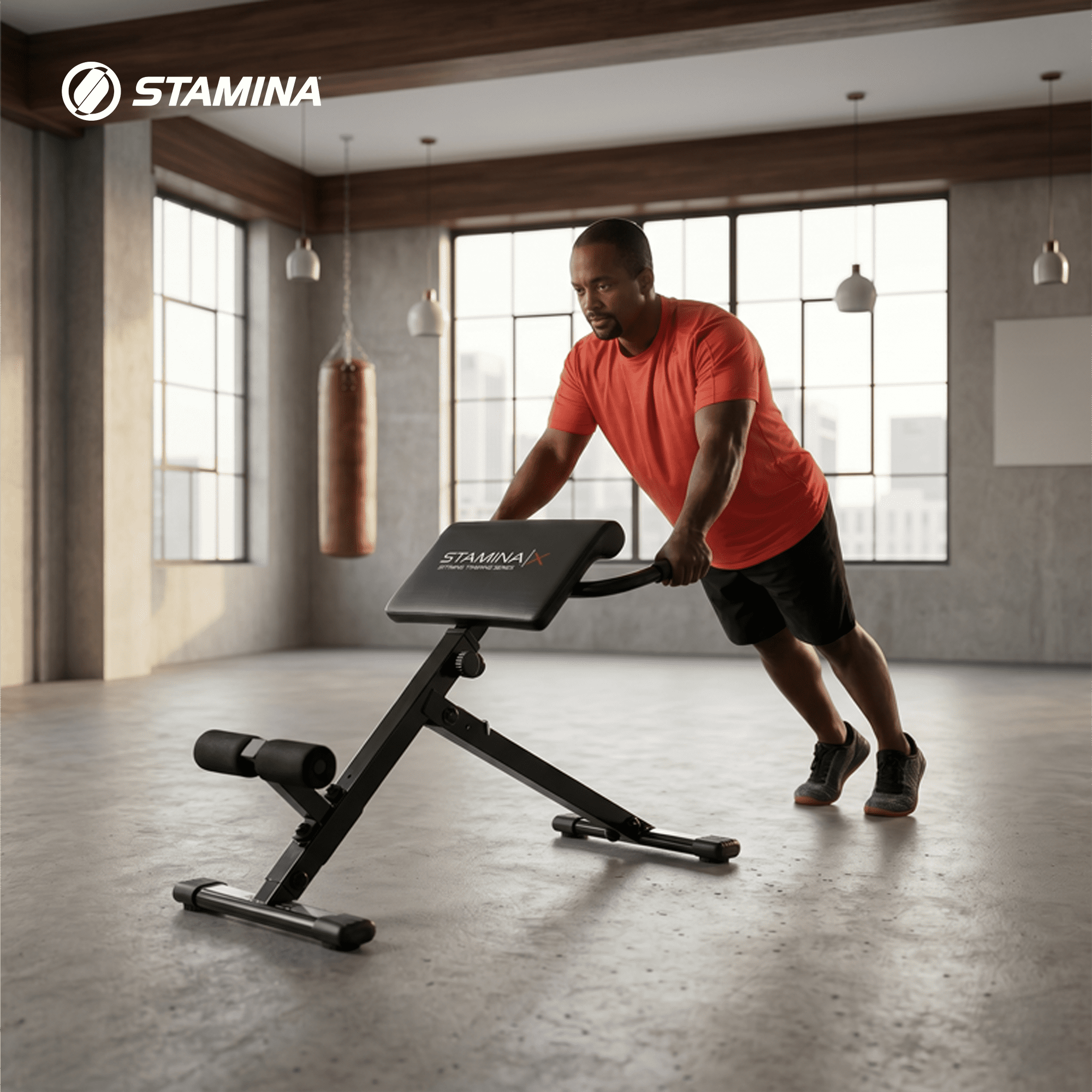 Stamina X Adjustable Ab, Back, & Core, Exercise Hyperextension Bench, Black