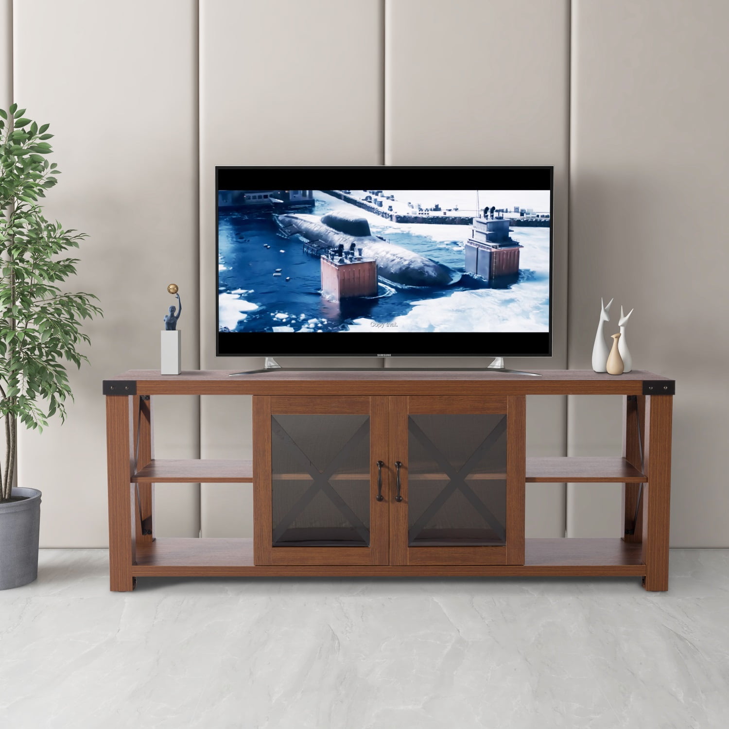 Kadyn MDF TV Cabinet, Home Modern Farmhouse TV Stand with Door and Storage space, Storage Cabinet Table for Living Room, Brown