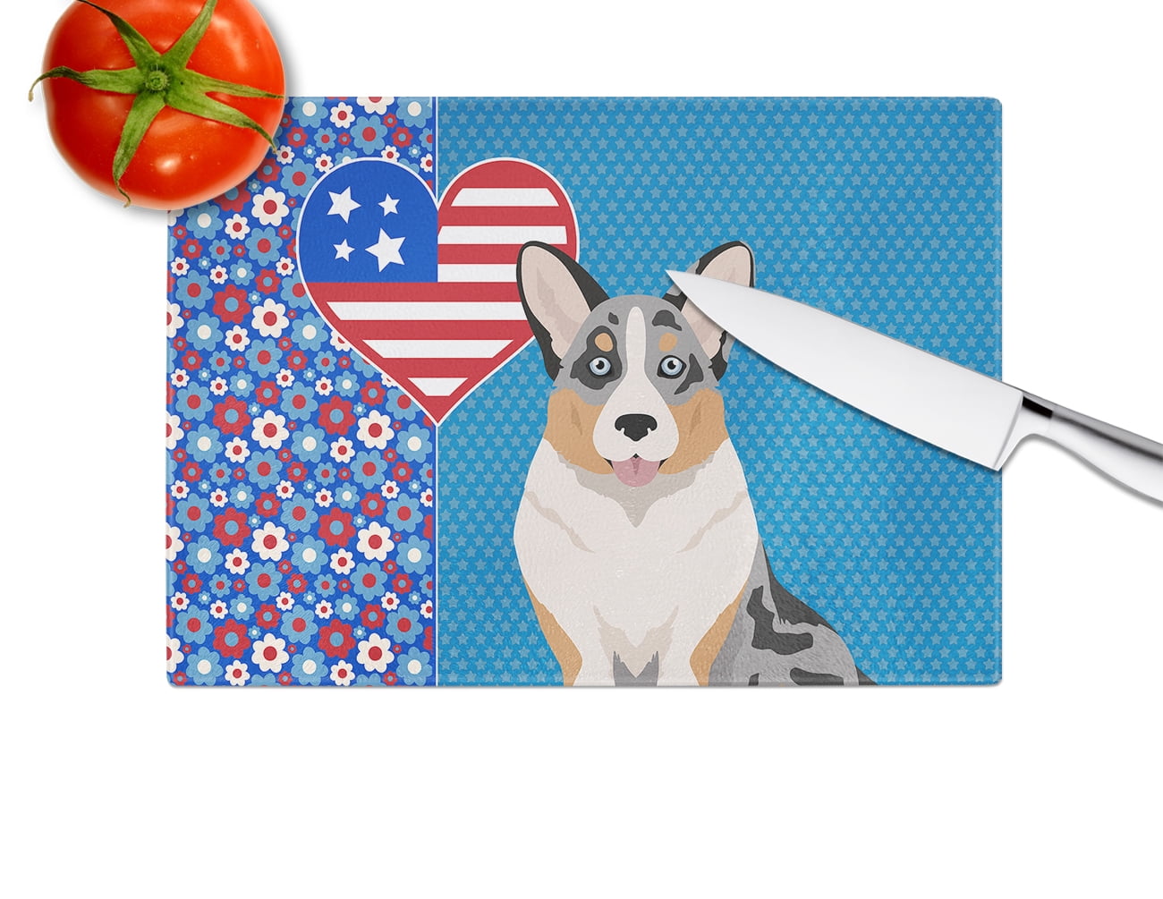 Blue Merle Cardigan Corgi Glass Cutting Board Large 12 in x 15 in