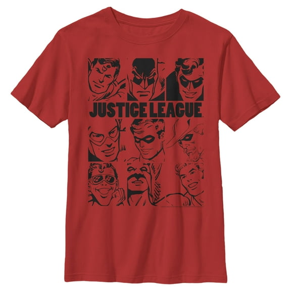 Boy's Justice League Vintage Hero Panels  Graphic Tee Red Medium