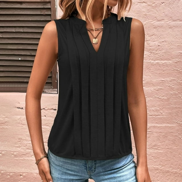 LSLJS Débardeur Col en V pour Femmes avec Mode et Élégant Plissé, Camisole pour Femmes