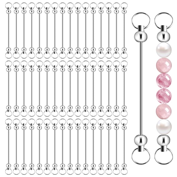 50 Pieces Blank Beadable Keychain Bar, Metal Silver DIY Blank Bead Chain Bar, Detachable Beadable Keychain Rods Charms Making Supplies for Pendant Jewelry Beaded Crafts