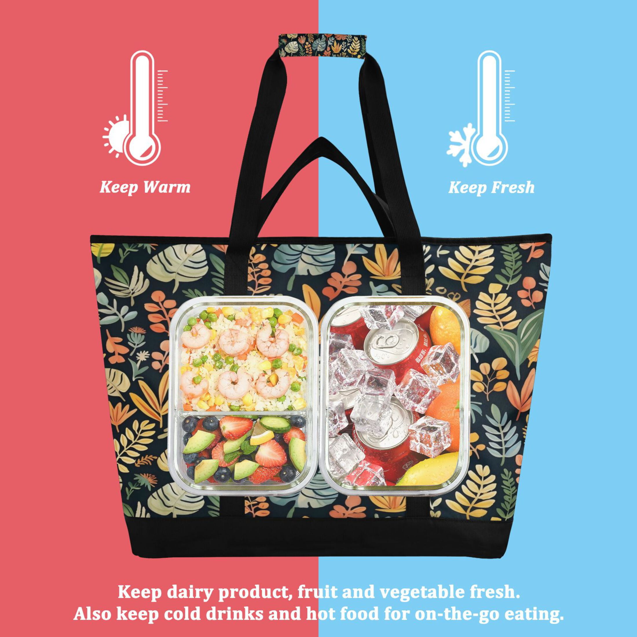 Large Hand-held Ice Pack Picnic Bag Insulation and Refrigeration Suitable for Shopping Picnics and Camping Hawaiian Grass